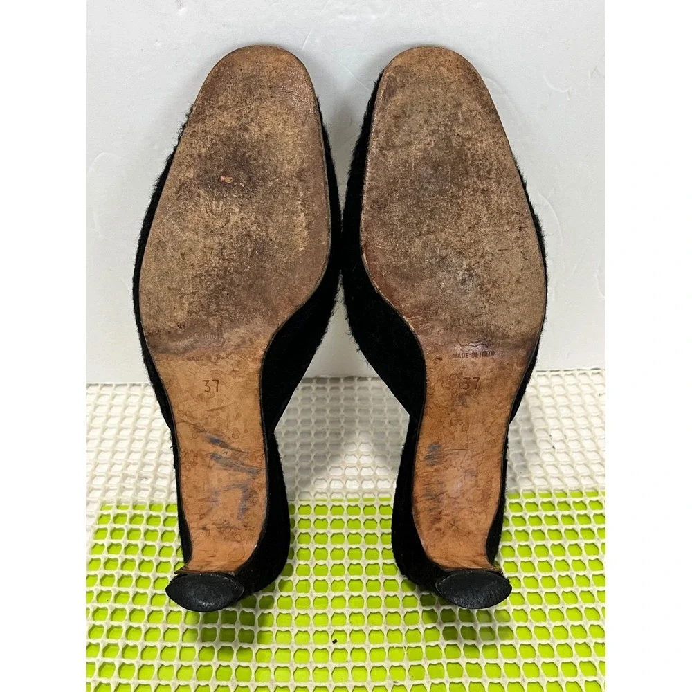 Loro Piana Kitten Heel Mules Women's 37 Black 100% Cashmere Almond Toe